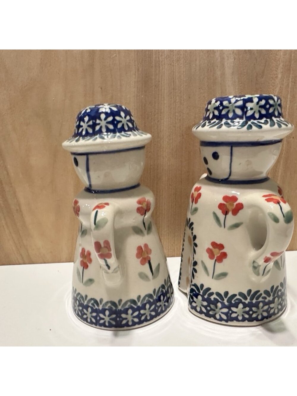 Boleslawiec Polish Pottery Salt & Pepper Shakers Blue White  Kitchen Floral - Picture 3 of 8